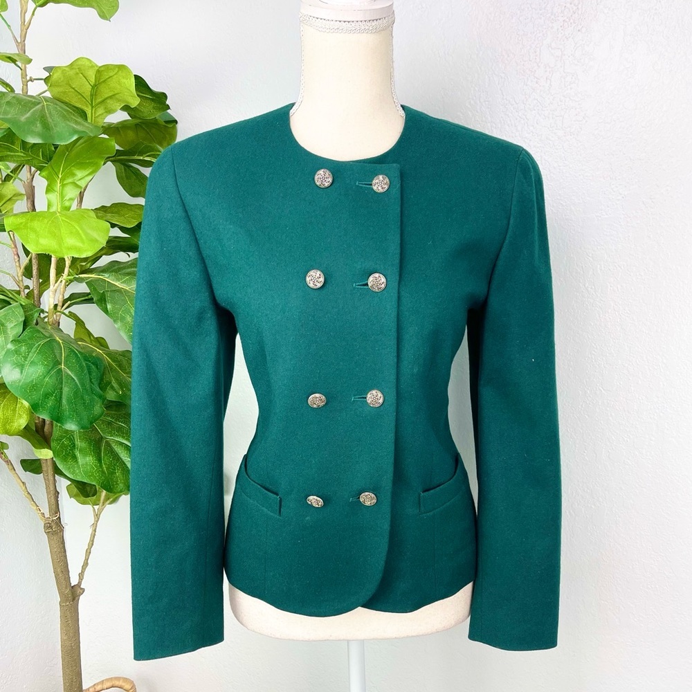 Vintage Pendleton Pine Green Wool Double Breasted Short Style Coat Jacket